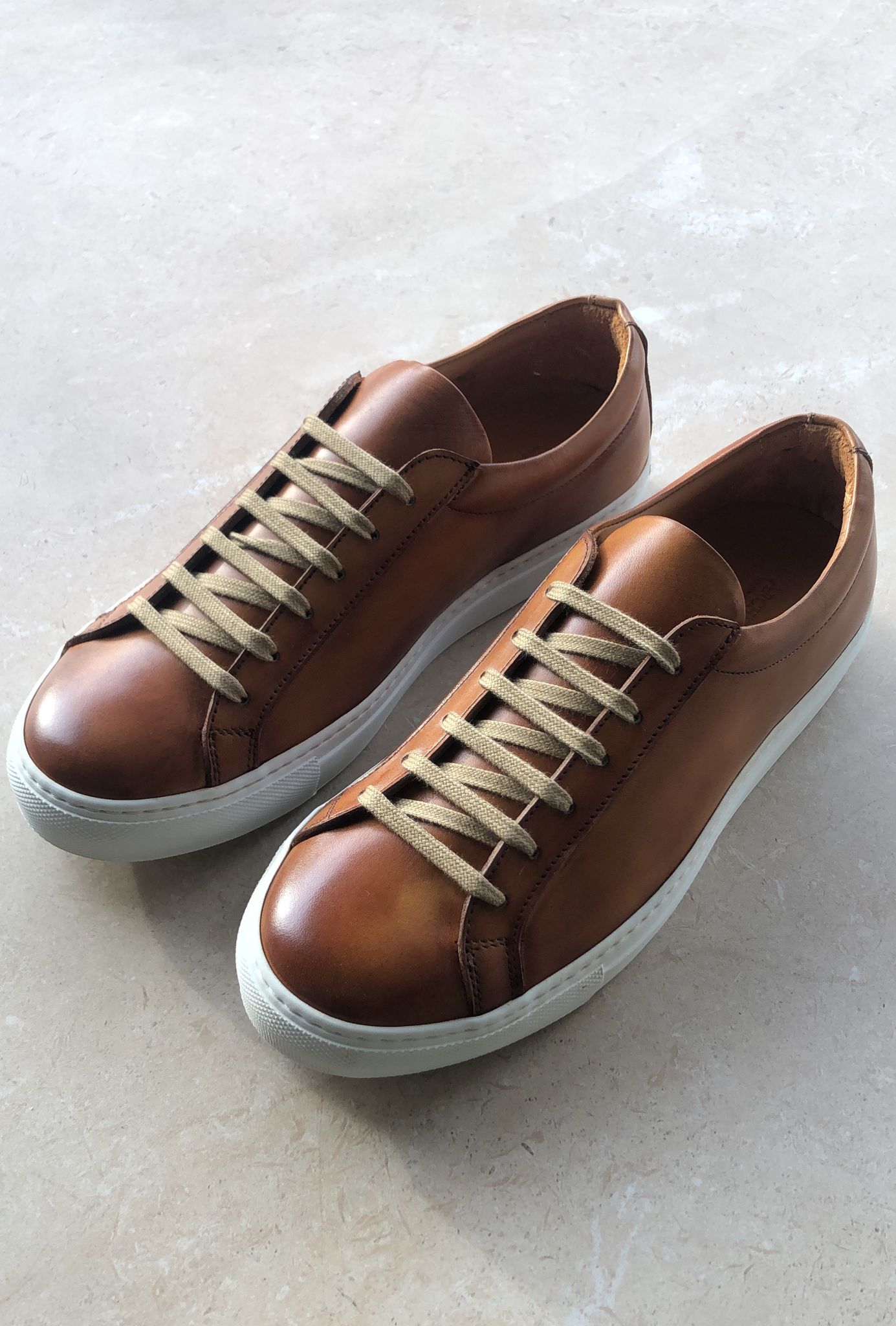 SF-01 v2 Low Top Leather Sneakers - Anticato Calfskin Sienna, White Sole - Size 39